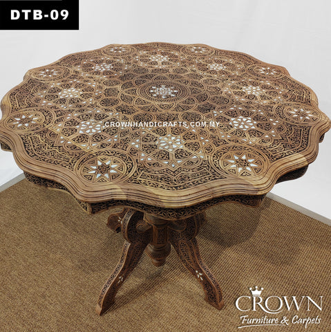 Round Dining Table 4-seater infused with Artistic Hand Carving and White Inlay boldly expressing the Elegant Touch | We speak beyond Aesthetics | DTB-09 (L47.5 W47.5 H30.5 Inches)
