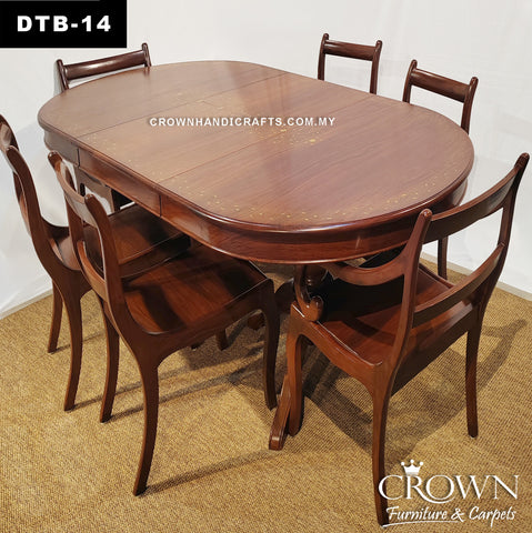 Handcrafted Oval Dining Table – Extendable Solid Wood Design for 6 Extend To 8 Seaters with Brass Inlay Detail | DTB-14 | After Extend: (L84 W41.5 H31 Inches) - Before Extend: (L84 W41.5 H31 Inches)