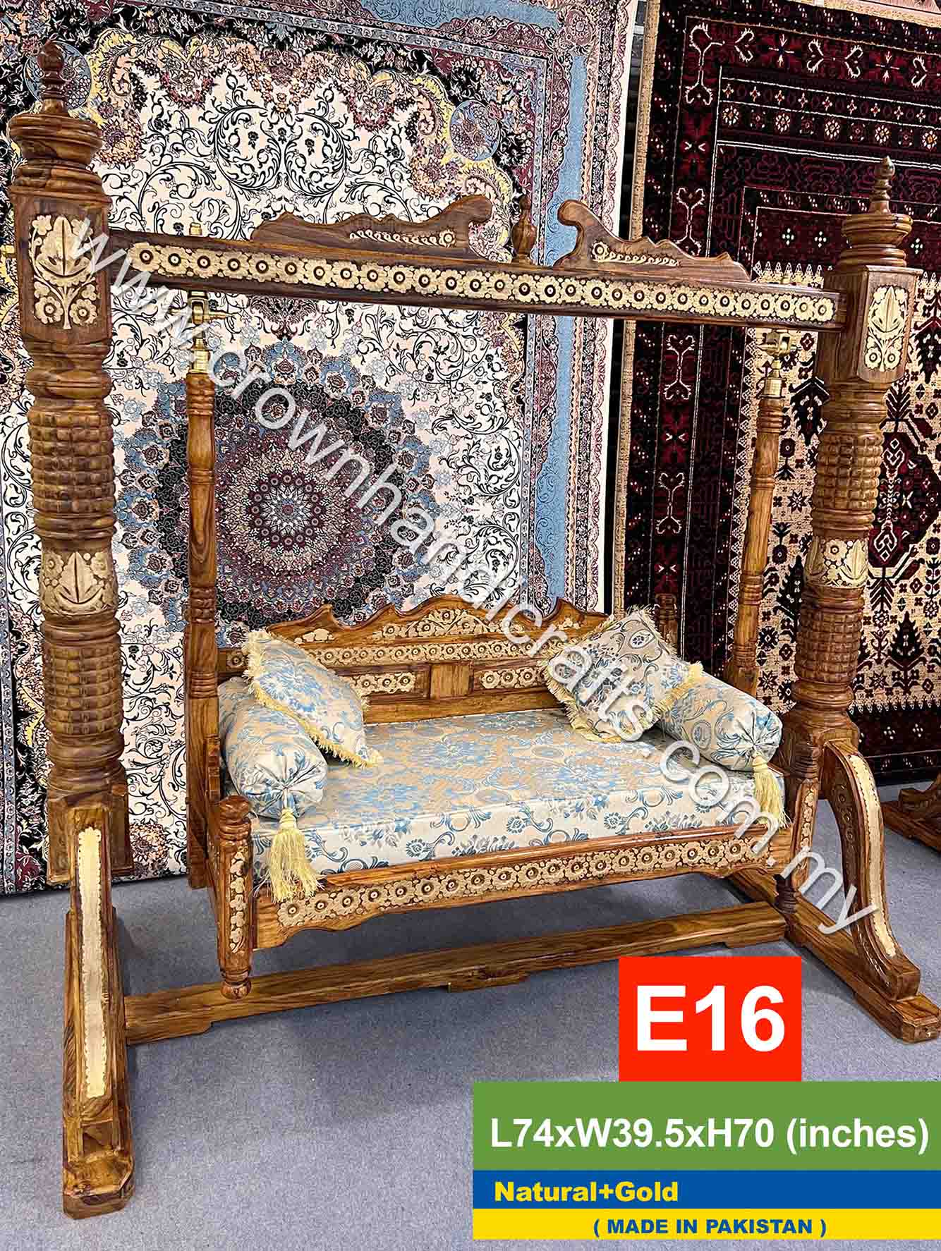 Maharaja Swing 2 seater Luxurious Handcrafted Indian and Pakistani Wooden Swing in Premium Rosewood, Combining Traditional Elegance and Modern Luxury for Your Home Decor Maharaja Swing 2 Seater E16