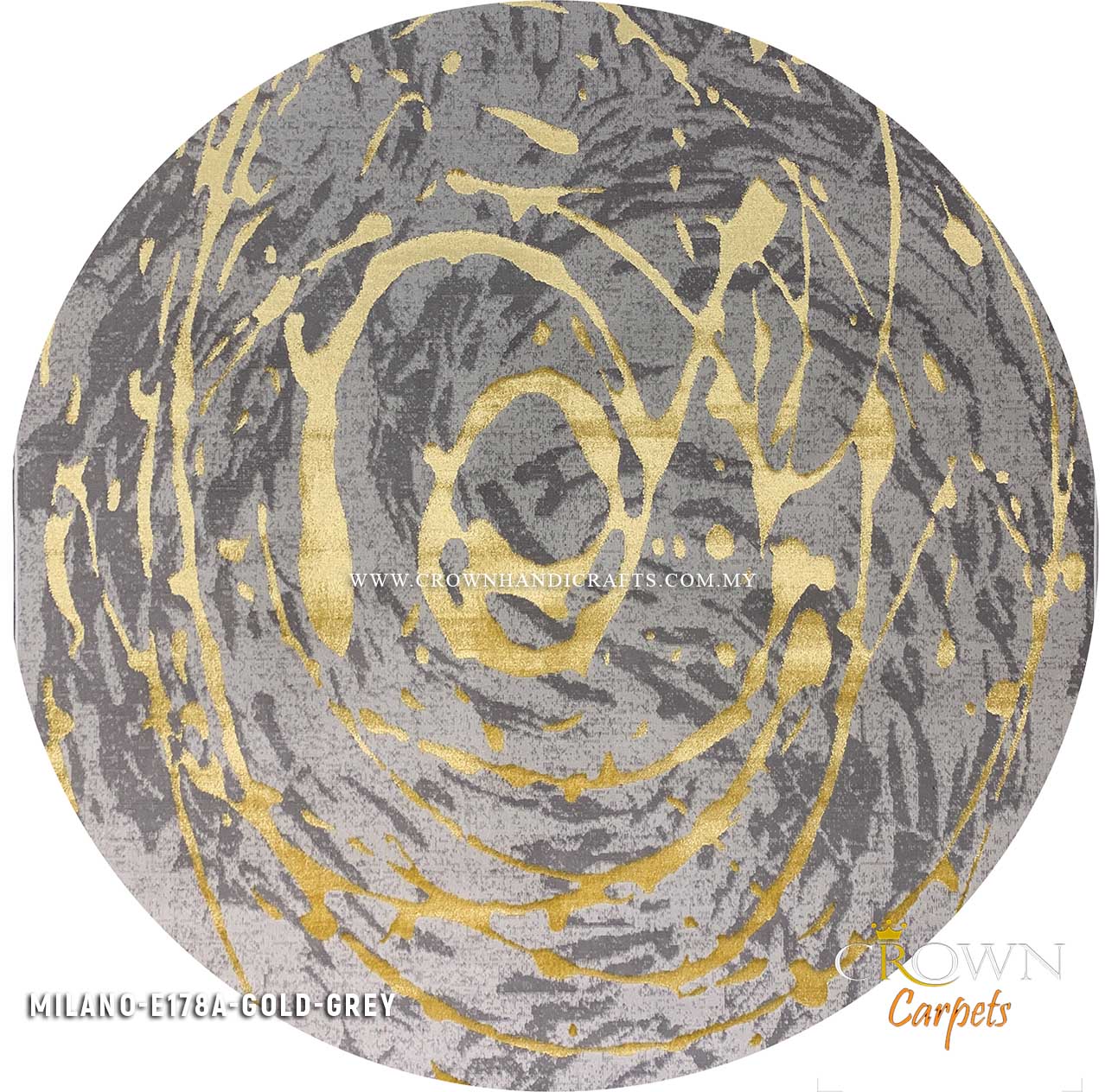 Trendy Round Living Room Carpet for Modern Sofa Interior | Milano E178A-Gold Grey