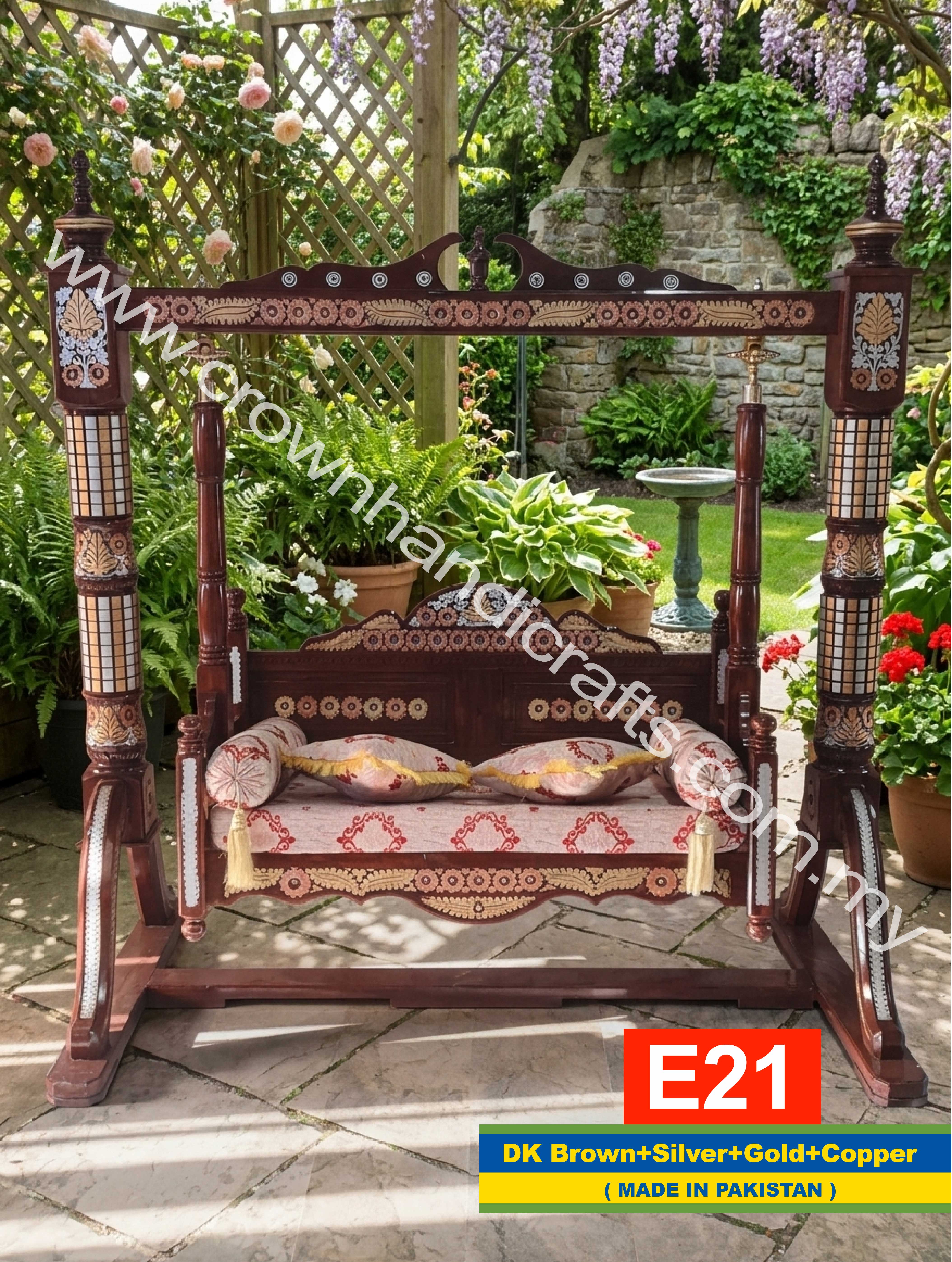 Luxury Rosewood Hanging Swing – Inspired by Timeless Royal Architecture | E21 (DK BROWN+SILVER+GOLD+COPPER)