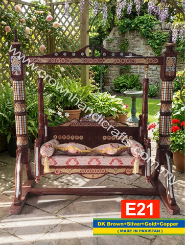 Luxury Rosewood Hanging Swing – Inspired by Timeless Royal Architecture | E21 (DK BROWN+SILVER+GOLD+COPPER)