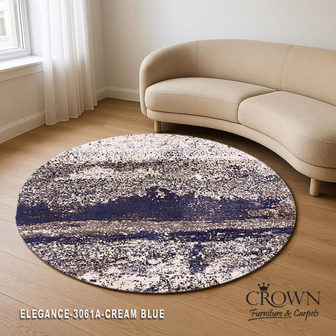 Elegance Modern Carpet – Stunning Abstract Design Rug for Modern Living Spaces | Elegance 3061A Round Cream Blue