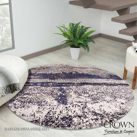 Elegance Modern Carpet – Premium Designer Rug with Contemporary Urban Style | Elegance 3061A Round Cream Navy