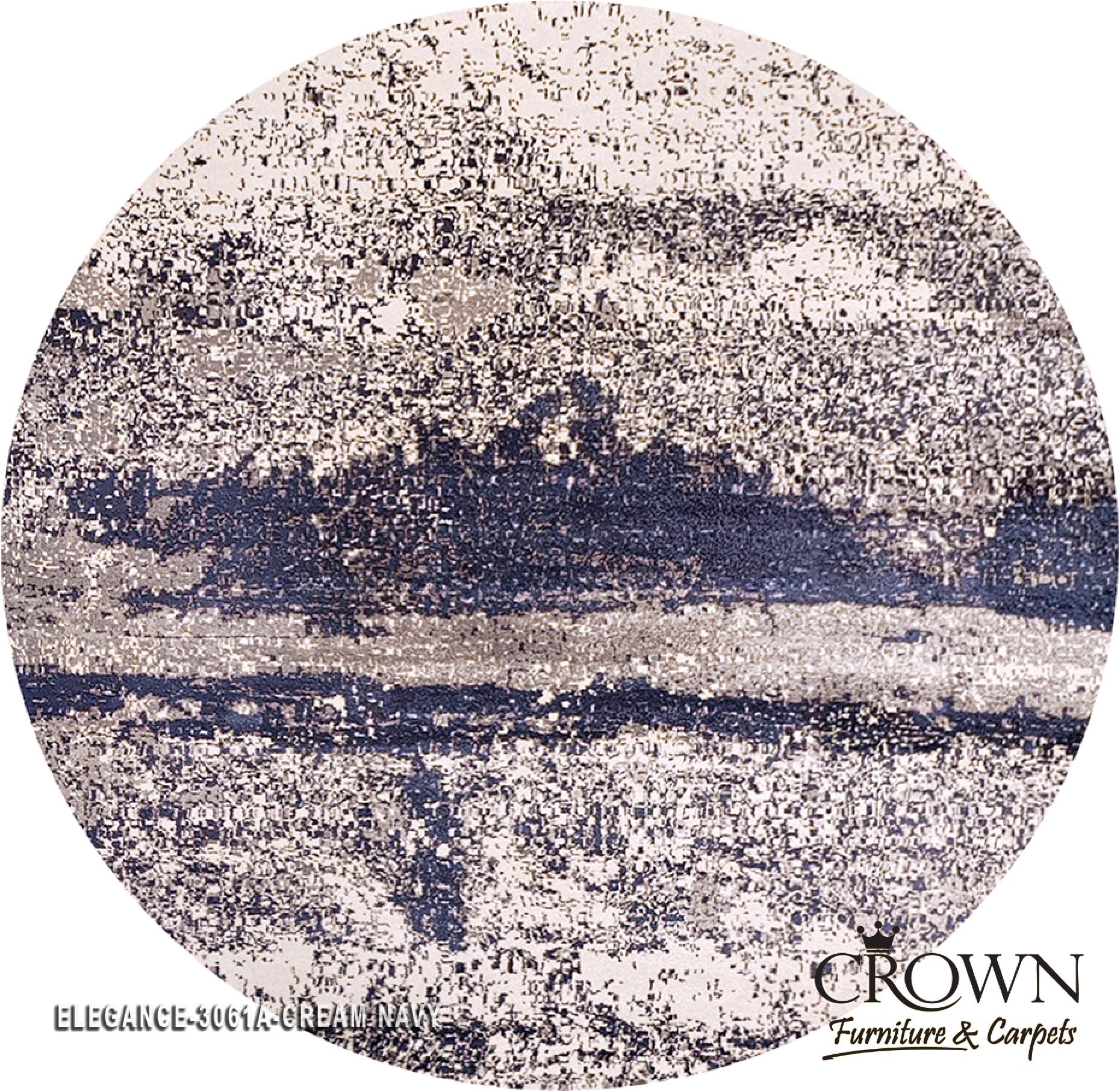 Elegance Modern Carpet – Premium Designer Rug with Contemporary Urban Style | Elegance 3061A Round Cream Navy