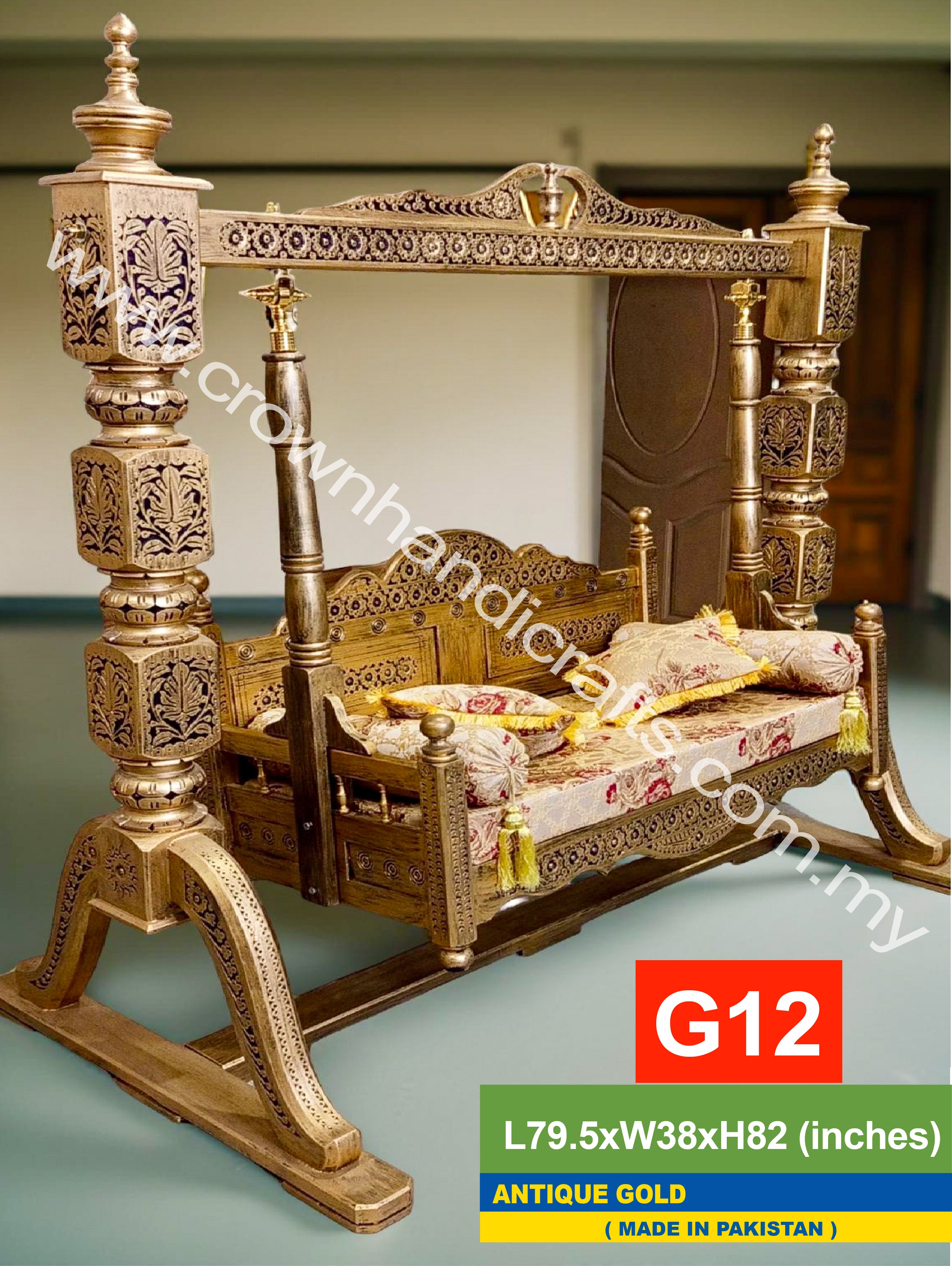 Maharaja Heritage Swing – 2-Seater Rosewood Elegance | Classic South Asian Artistry Meets Modern Living - G12 (ANTIQUE GOLD)