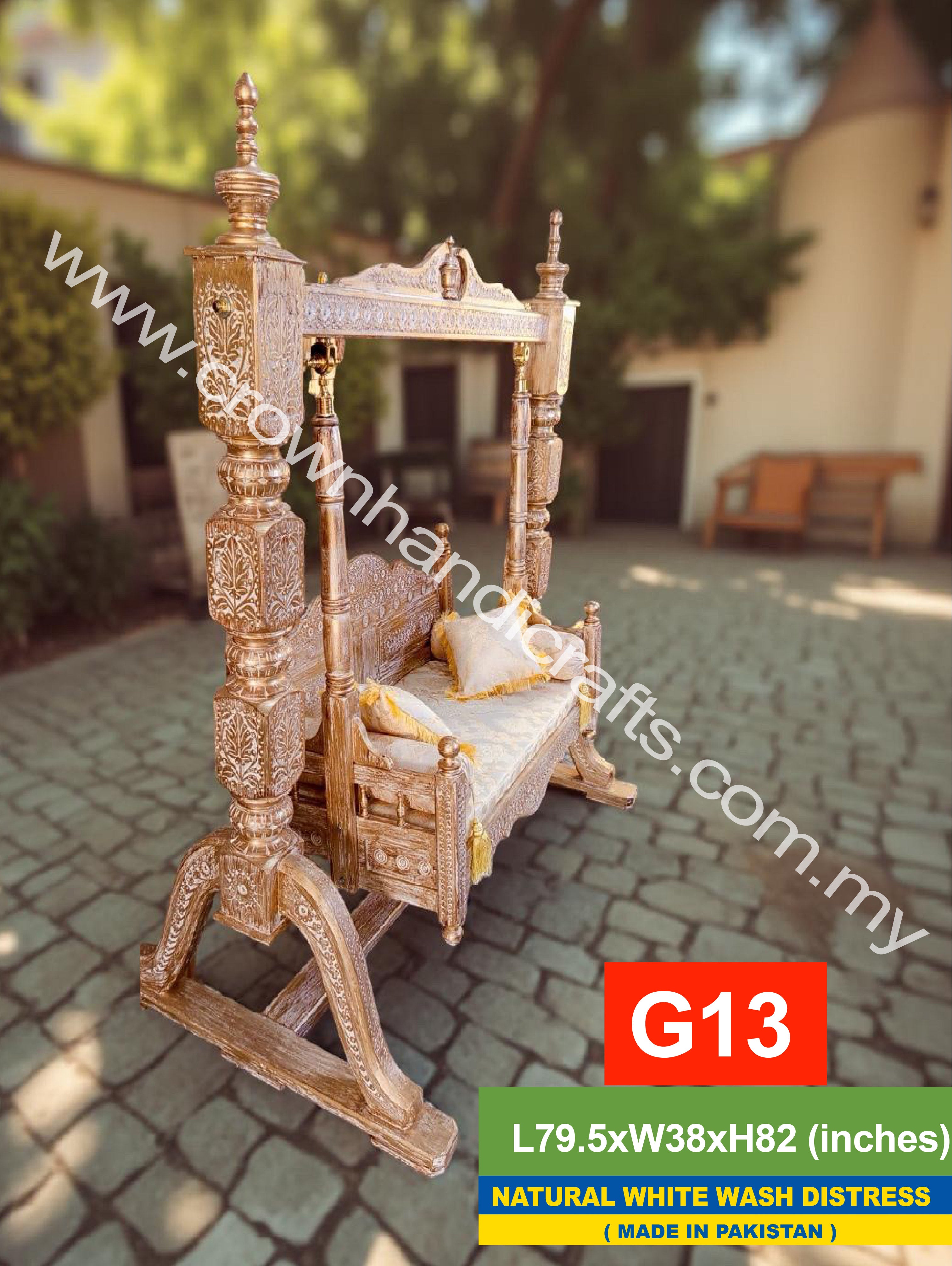 Maharaja Heritage Swing – 2-Seater Rosewood Elegance | Classic South Asian Artistry Meets Modern Living - G13 (NATURAL WHITE WASH DISTRESS)