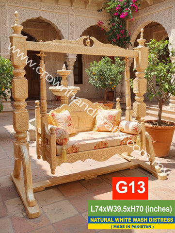 Maharaja Heritage Swing – 2-Seater Rosewood Elegance | Classic South Asian Artistry Meets Modern Living - G13 (NATURAL WHITE WASH DISTRESS)