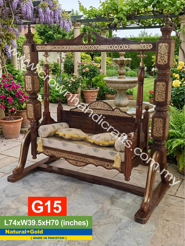 Heritage Palace Swing – Exquisite Rosewood Design with Contemporary Comfort | G15 (NATURAL+GOLD)
