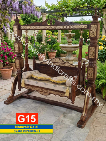 Heritage Palace Swing – Exquisite Rosewood Design with Contemporary Comfort | G15 (NATURAL+GOLD)