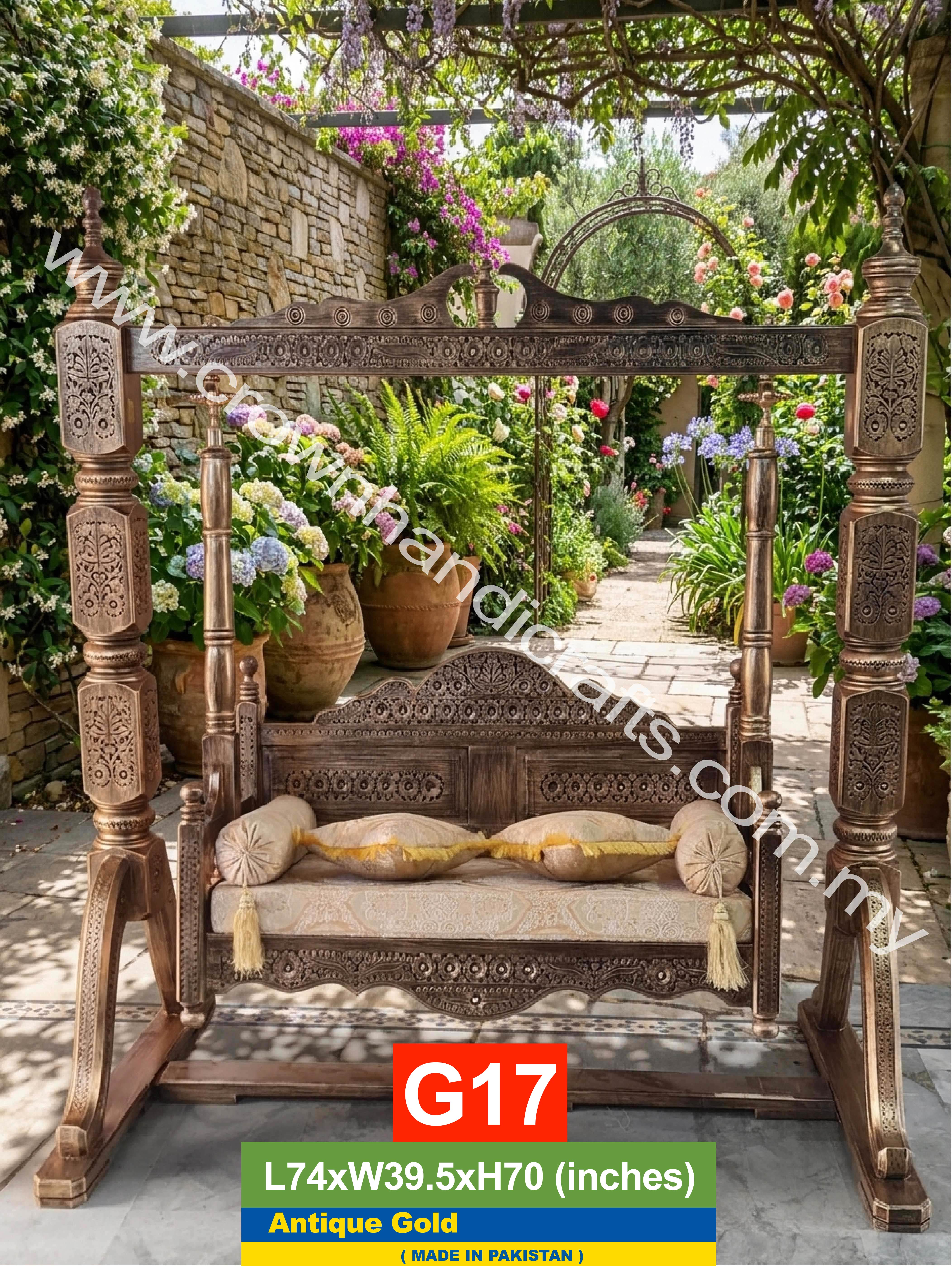 Palace Collection Swing – Elegant 2-Seater Rosewood Masterpiece | G17 (ANTIQUE GOLD)