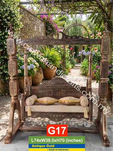 Palace Collection Swing – Elegant 2-Seater Rosewood Masterpiece | G17 (ANTIQUE GOLD)