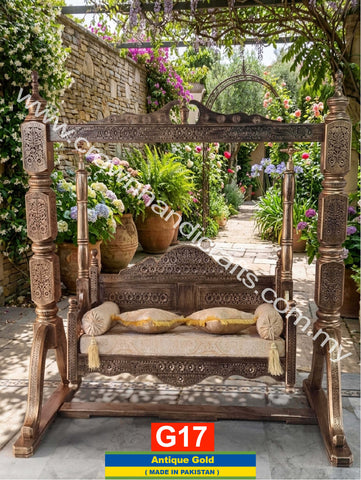Palace Collection Swing – Elegant 2-Seater Rosewood Masterpiece | G17 (ANTIQUE GOLD)