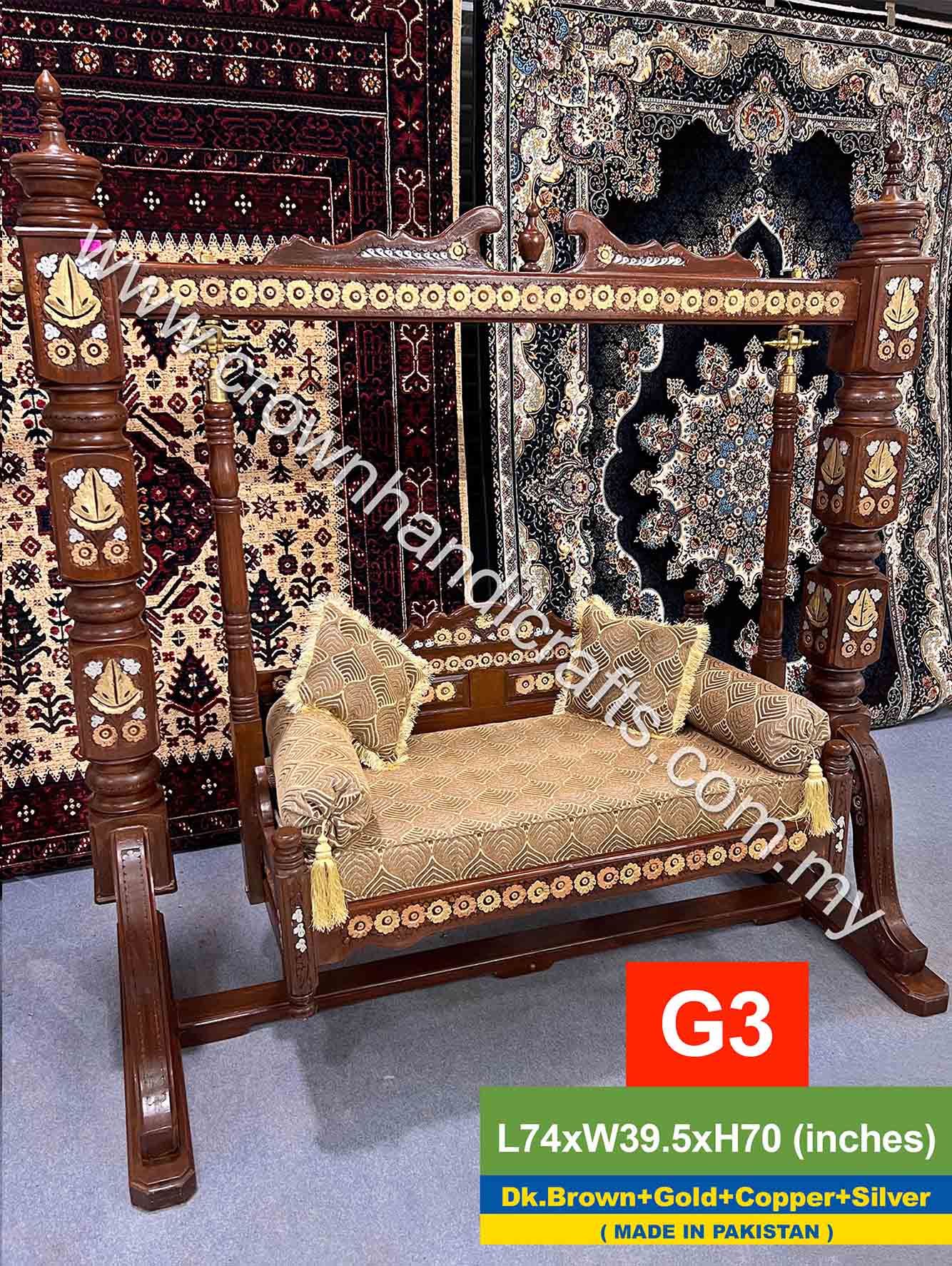 Maharaja Swing 2 seater Luxurious Handcrafted Indian and Pakistani Wooden Swing in Premium Rosewood, Combining Traditional Elegance and Modern Luxury for Your Home Decor Maharaja Swing 2 Seater G3