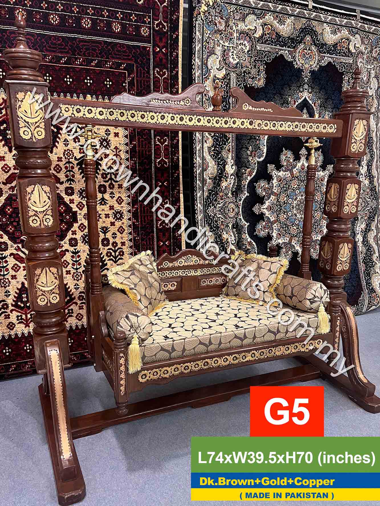 Maharaja Swing 2 seater Luxurious Handcrafted Indian and Pakistani Wooden Swing in Premium Rosewood, Combining Traditional Elegance and Modern Luxury for Your Home Decor Maharaja Swing 2 Seater G5