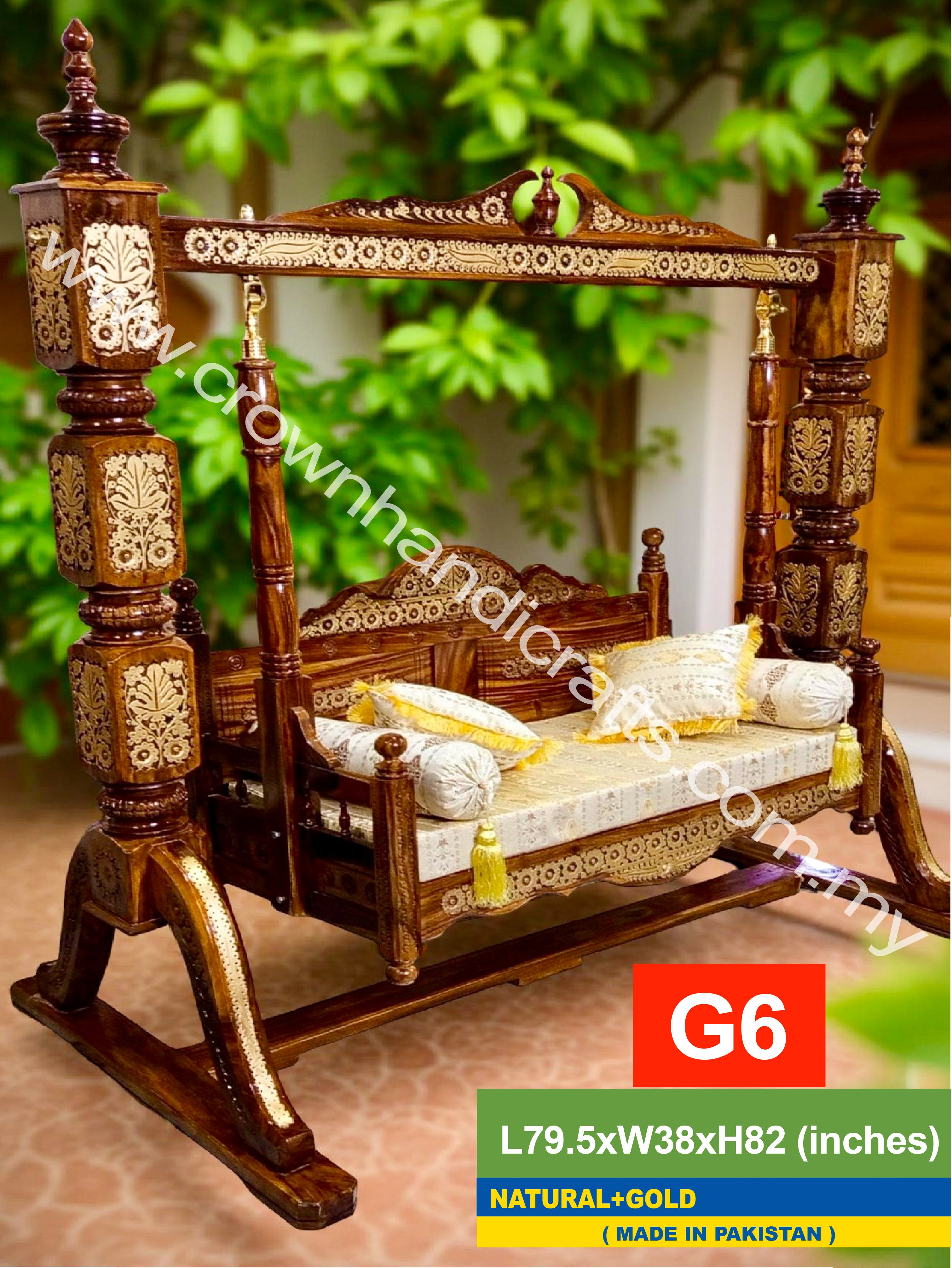 Maharaja Heritage Swing – 2-Seater Rosewood Elegance | Classic South Asian Artistry Meets Modern Living - G6 (NATURAL+GOLD)
