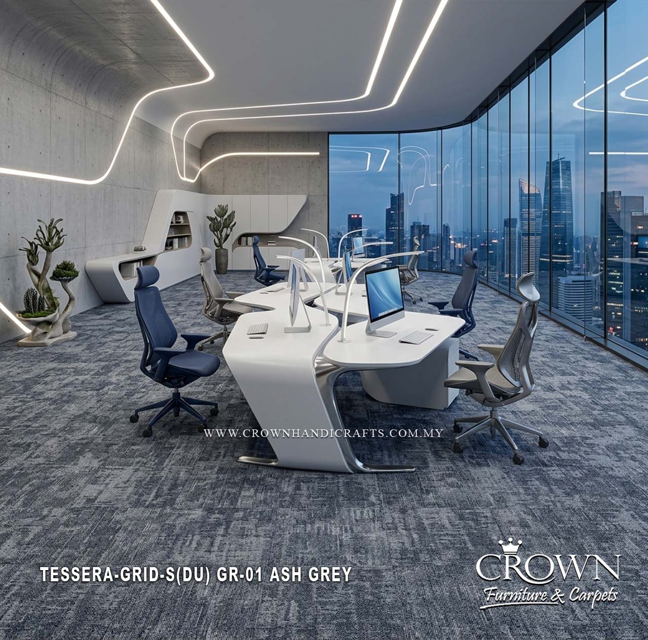 Modern Carpet Tiles | Contemporary Textured Modular Flooring for Stylish Office Spaces | Tessera-Grid Sq (DU)
