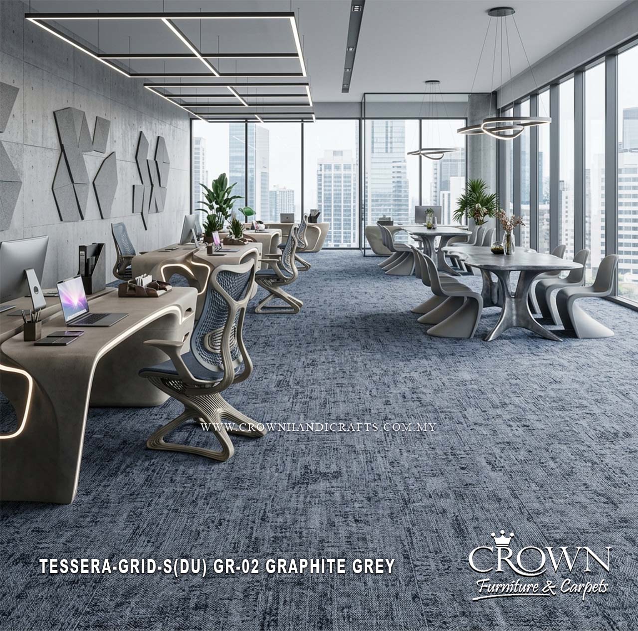Modern Carpet Tiles | Contemporary Textured Modular Flooring for Stylish Office Spaces | Tessera-Grid Sq (DU)