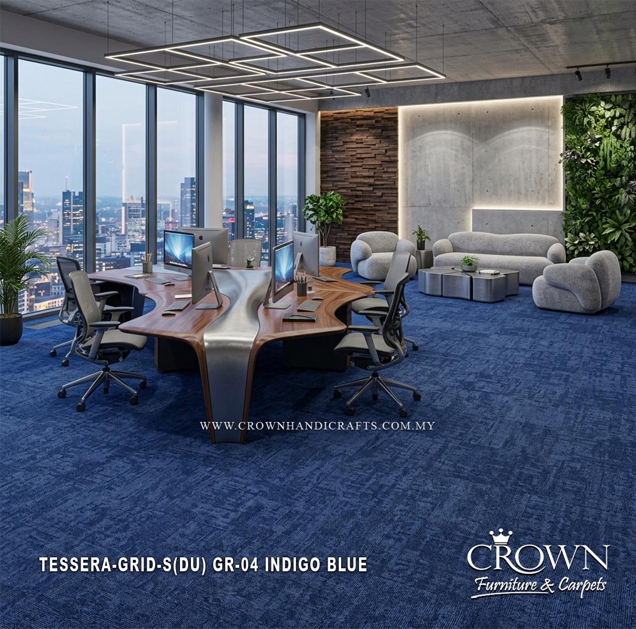 Modern Carpet Tiles | Contemporary Textured Modular Flooring for Stylish Office Spaces | Tessera-Grid Sq (DU)