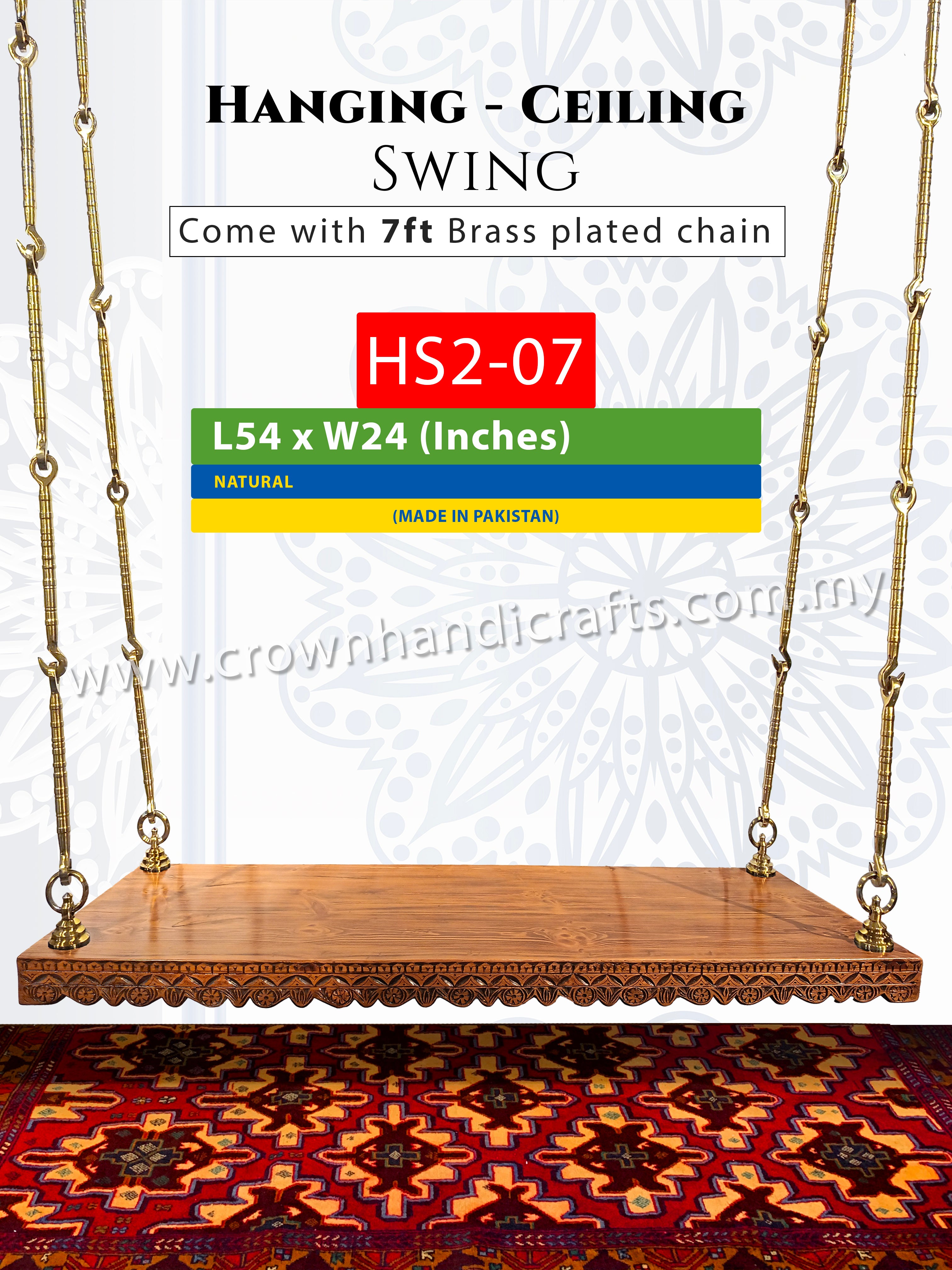 Maharaja Hanging Swing 2 Seater | Indian & Pakistani Solid Rosewood Backless Wooden Oonjal | HS2-07
