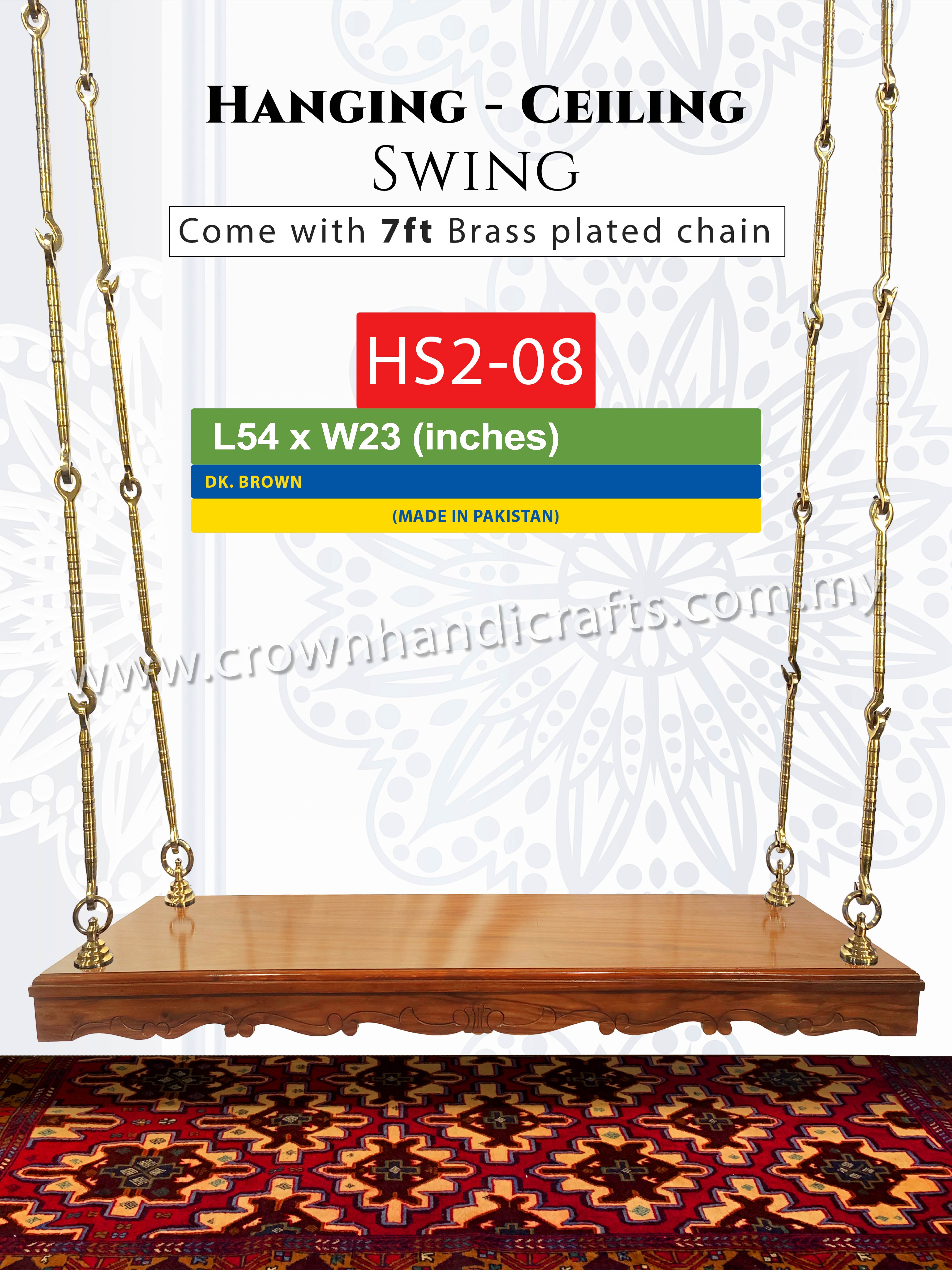 Maharaja Hanging Swing 2 Seater Backless - Luxurious Handcrafted Indian and Pakistani Wooden Hanging Swing in Premium Rosewood | HS2-08