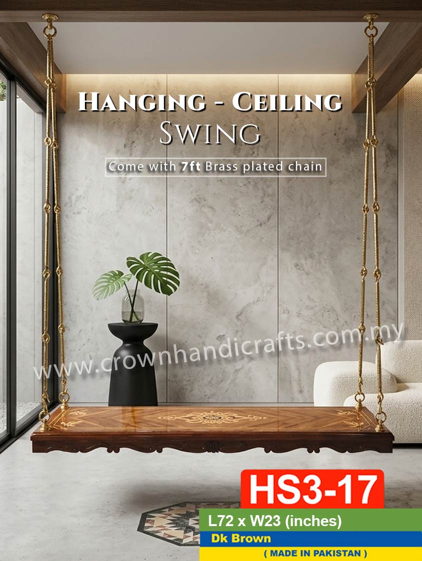 Luxury Maharaja Wooden Fancy Special Hanging Backless Swing 3 Seater | Handcrafted Indian & Pakistani Premium Rosewood Oonjal | HS3-17