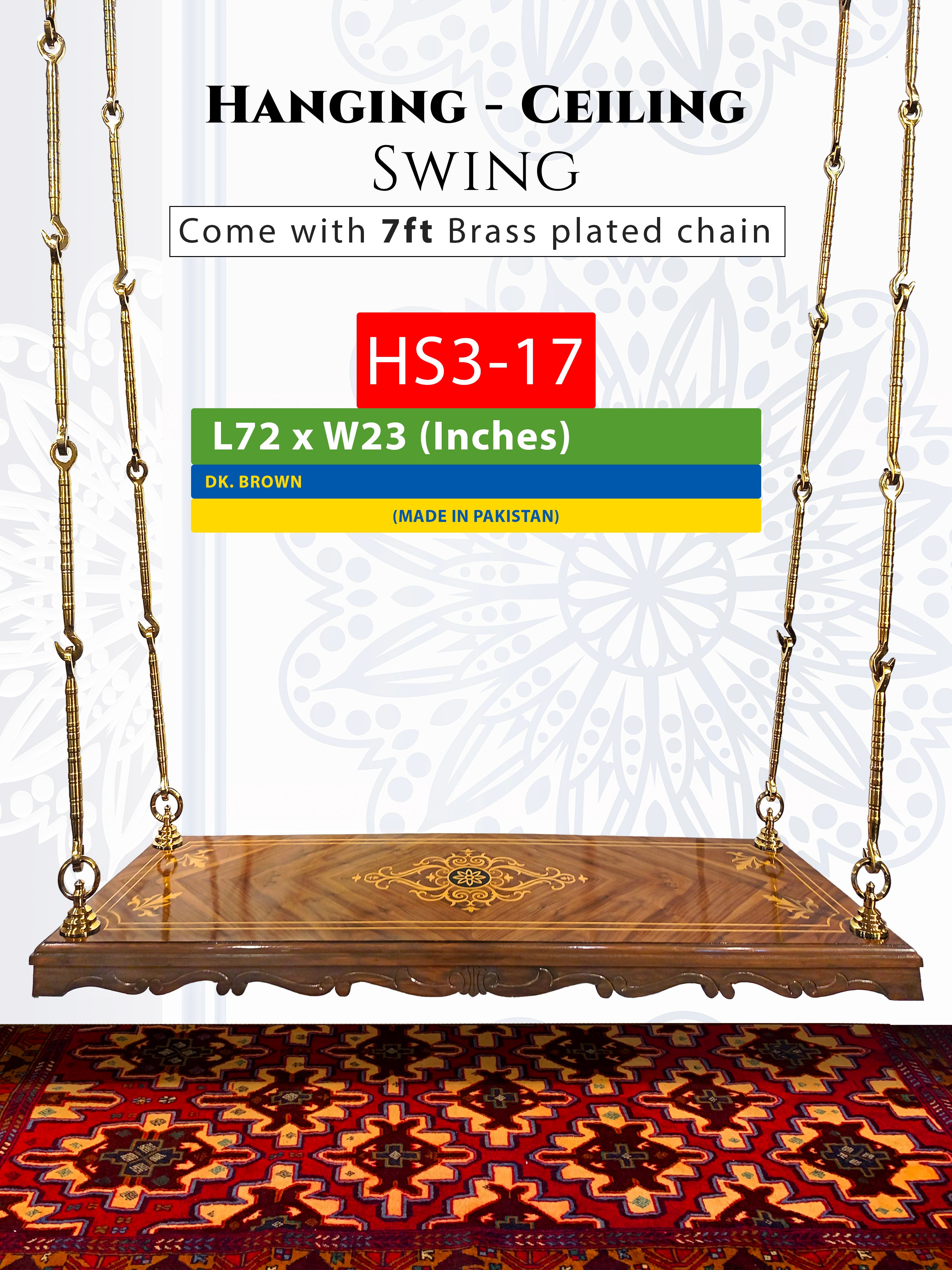 Luxury Maharaja Wooden Fancy Special Hanging Backless Swing 3 Seater | Handcrafted Indian & Pakistani Premium Rosewood Oonjal | HS3-17