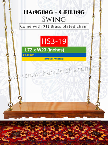 Beautifully Handcrafted Wooden Ceiling Swing – 3-Seater Backless Design Bringing Timeless Heritage Comfort to Your Home HS3-19