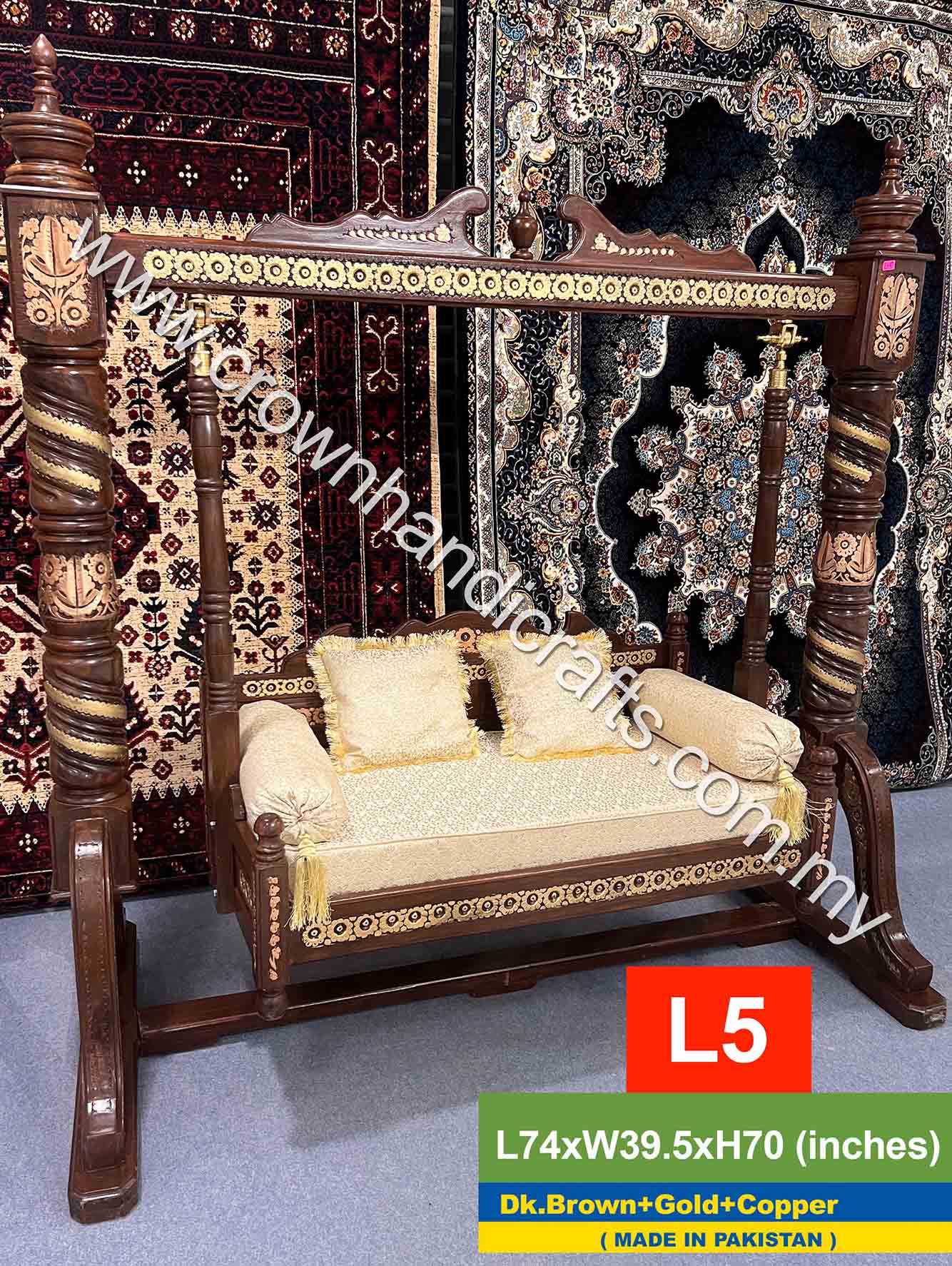 Maharaja Swing 2 seater Luxurious Handcrafted Indian and Pakistani Wooden Swing in Premium Rosewood, Combining Traditional Elegance and Modern Luxury for Your Home Decor Maharaja Swing 2 Seater L5