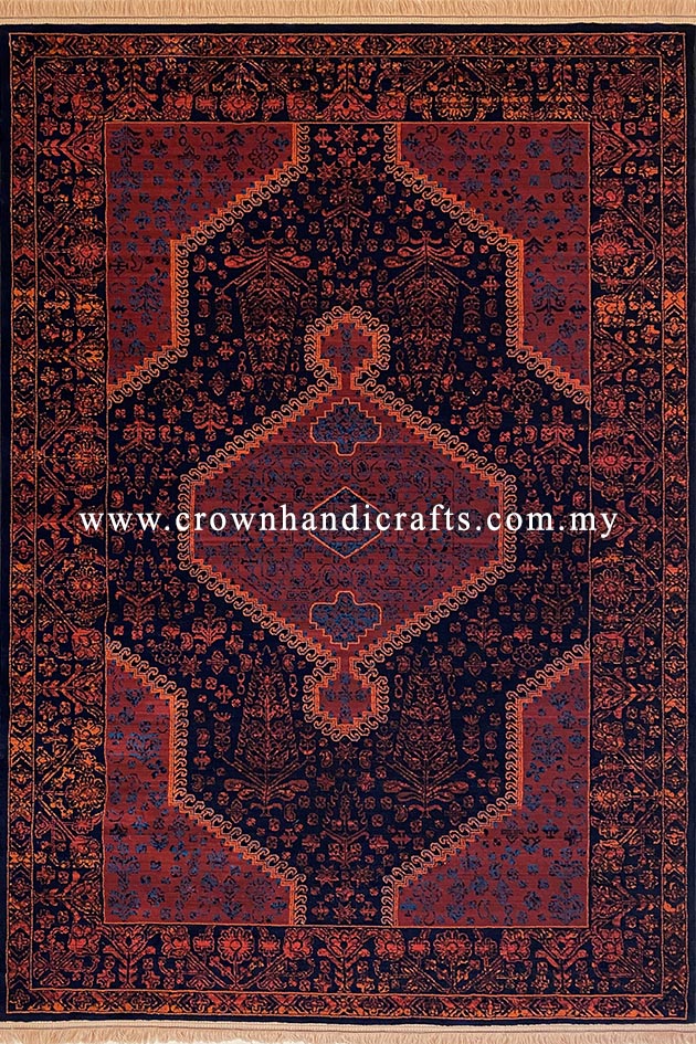 Persian Rug Design by Nomads of Iran Afghan Tribes Wool Feel Man Made Carpet for Living Room Washable | Mahakan Mah026