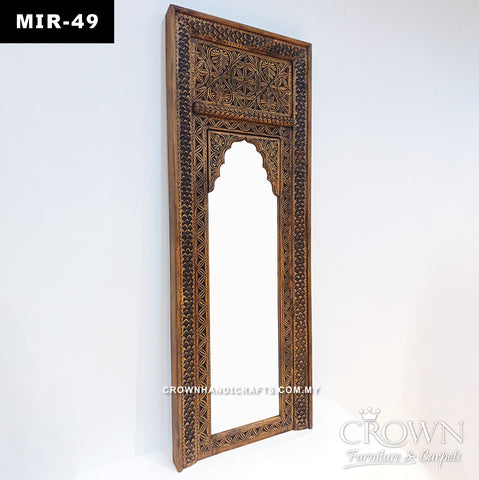 Artisan Wooden Mirror Frame | Intricately Hand-Carved Heritage Design for Stylish Spaces | MIR 49 (L24 W3 H65.5 Inches)
