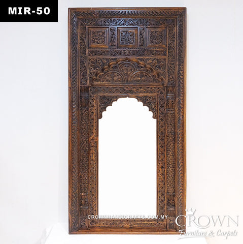 Handcrafted Heritage Mirror Frame | Detailed Wood Carving for Distinctive Interior Spaces | MIR 50 (L36 W3 H71.5 Inches)