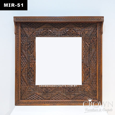 Solid Wood Carved Mirror Frame | Traditional Handcrafted Design for Living Room & Bedroom | MIR 51 (L47.5 W4 H49 Inches)