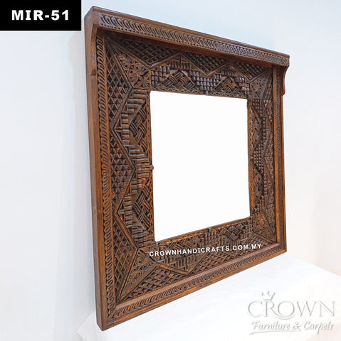 Solid Wood Carved Mirror Frame | Traditional Handcrafted Design for Living Room & Bedroom | MIR 51 (L47.5 W4 H49 Inches)