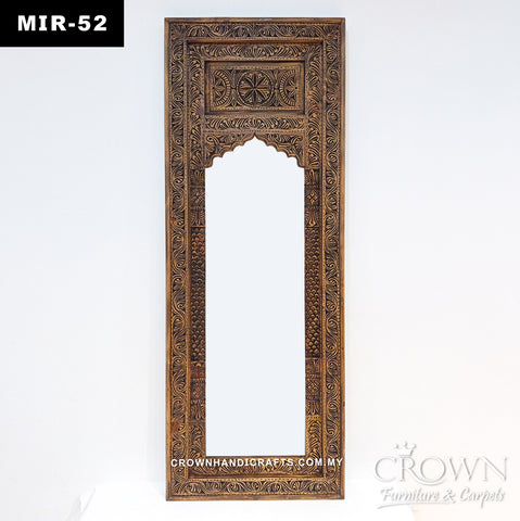 Artisan Handcrafted Wooden Mirror Frame | Intricate Carving with Classic Heritage Style | MIR 52 (L27 W2.5 H72 Inches)