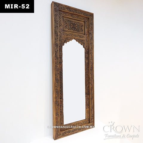 Artisan Handcrafted Wooden Mirror Frame | Intricate Carving with Classic Heritage Style | MIR 52 (L27 W2.5 H72 Inches)