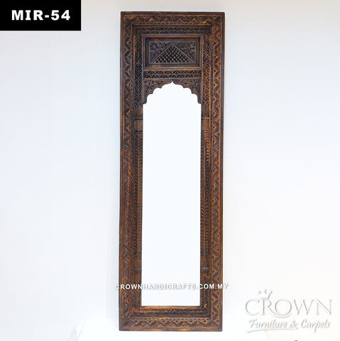 Handcrafted Heritage Mirror Frame | Exquisite Antique Carving in Solid Natural Wood | MIR 54 (L27 W2.5 H84 Inches)