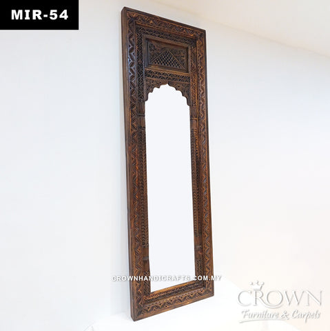 Handcrafted Heritage Mirror Frame | Exquisite Antique Carving in Solid Natural Wood | MIR 54 (L27 W2.5 H84 Inches)