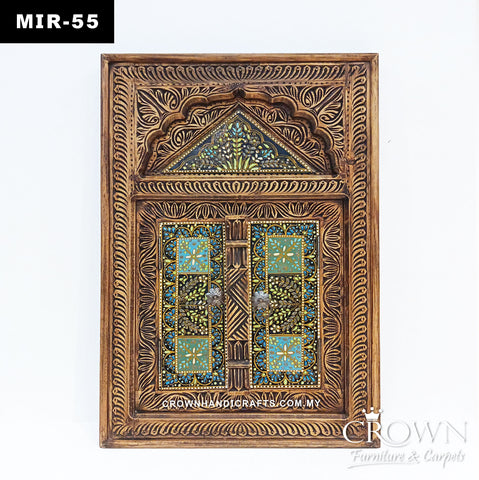 Artisan Solid Wood Mirror Frame | Antique Window-Inspired Design with Hand-Carved & Hand-Painted Details | MIR 55 (L24 W2 H36 Inches)