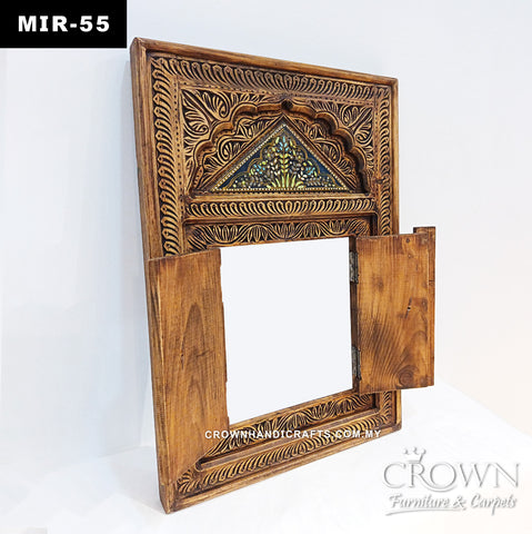 Artisan Solid Wood Mirror Frame | Antique Window-Inspired Design with Hand-Carved & Hand-Painted Details | MIR 55 (L24 W2 H36 Inches)