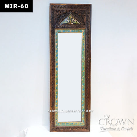Traditional Artisan Mirror Frame | Solid Wood Antique Window Design with Hand-Painted Floral Carving | MIR 60 (L24 W2.5 H72 Inches)