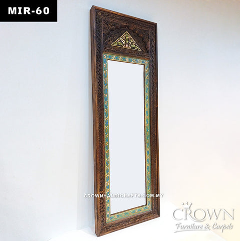 Traditional Artisan Mirror Frame | Solid Wood Antique Window Design with Hand-Painted Floral Carving | MIR 60 (L24 W2.5 H72 Inches)