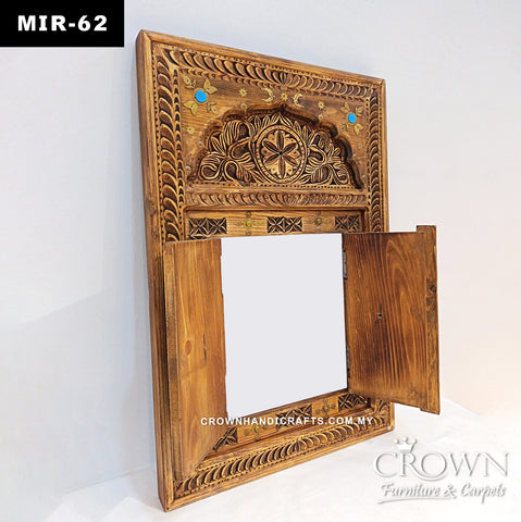 Antique Window-Inspired Mirror Frame | Exquisite Solid Wood Carving, Hand-Painted Art & Opening Doors | MIR 62 (L24 W2 H36 Inches)