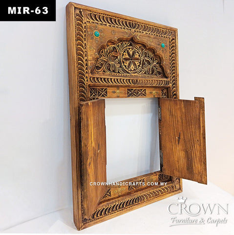 Solid Wood Window Design with Opening Doors & Hand-Painted Floral Art | Handcrafted Antique Mirror Frame | MIR 63 (L24 W2 H36 Inches)