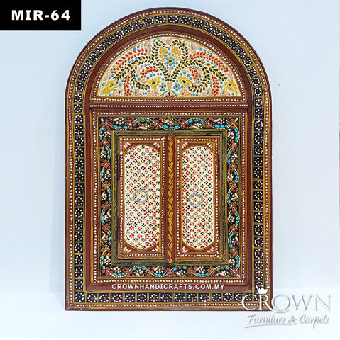 Statement Antique Mirror Frame | Handcrafted Solid Wood with Opening Window Doors & Floral Hand-Painted Art | MIR 64 (L24.5 W1.5 H37.5 Inches)