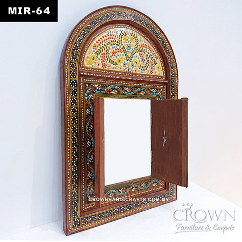 Statement Antique Mirror Frame | Handcrafted Solid Wood with Opening Window Doors & Floral Hand-Painted Art | MIR 64 (L24.5 W1.5 H37.5 Inches)