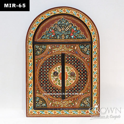 Hand-Carved Solid Wood Frame with Hand-Painted Floral Art & Double Doors | Antique Wooden Window Mirror | MIR 65 (L24.5 W1.5 H37.5 Inches)