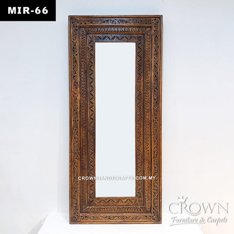 Refined Antique Mirror Frame | Handcrafted Solid Wood with Traditional Carved Artwork | MIR 66 (L28 W3 H67 Inches)