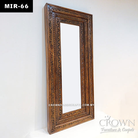 Refined Antique Mirror Frame | Handcrafted Solid Wood with Traditional Carved Artwork | MIR 66 (L28 W3 H67 Inches)