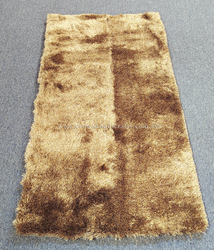 Brown multi-tone shag runner rug, full view with rounded corners